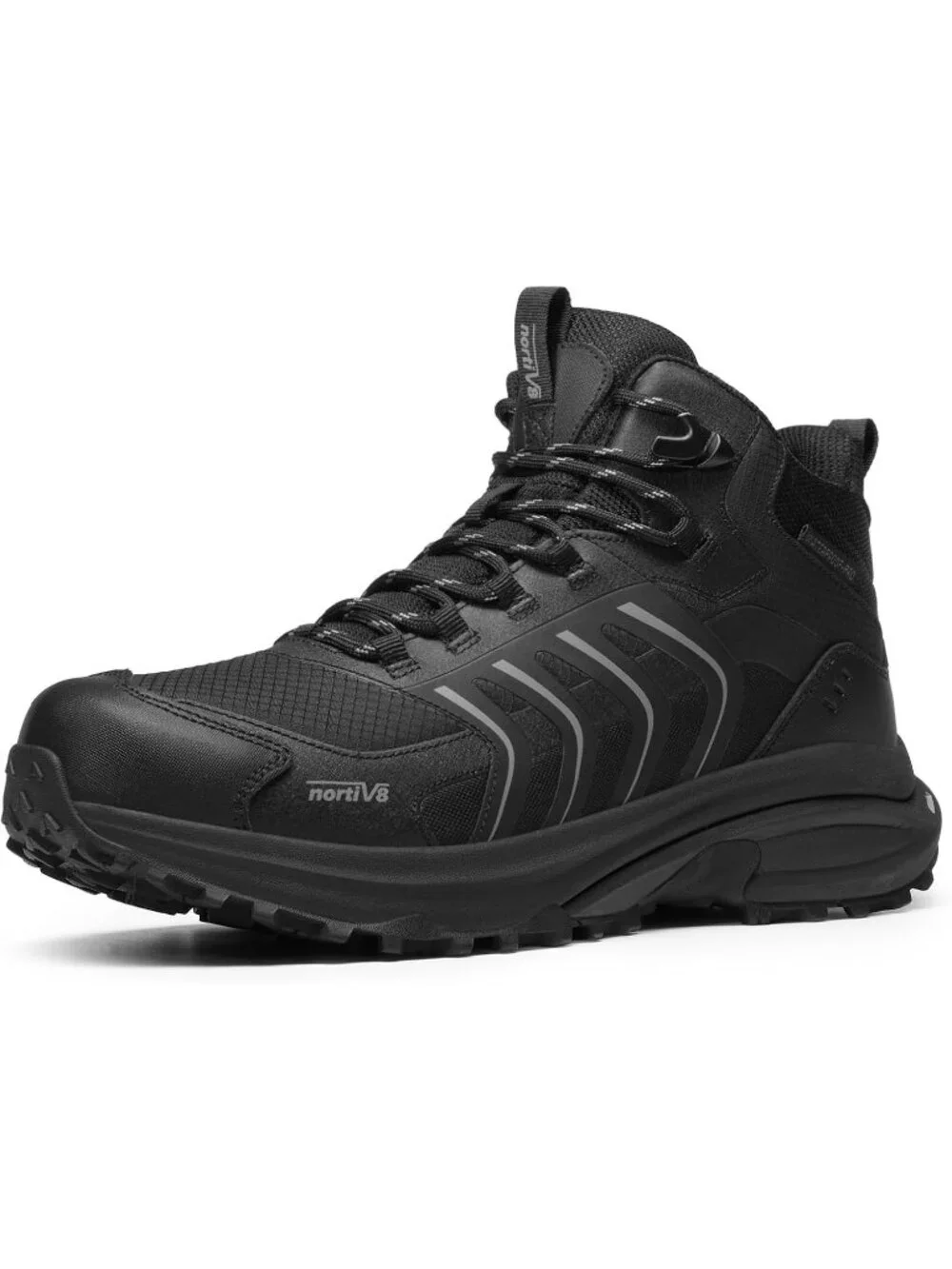 Men's Black Trekking Shoes Mid Top Round Toe Non Slip Zipper Hiking Boots